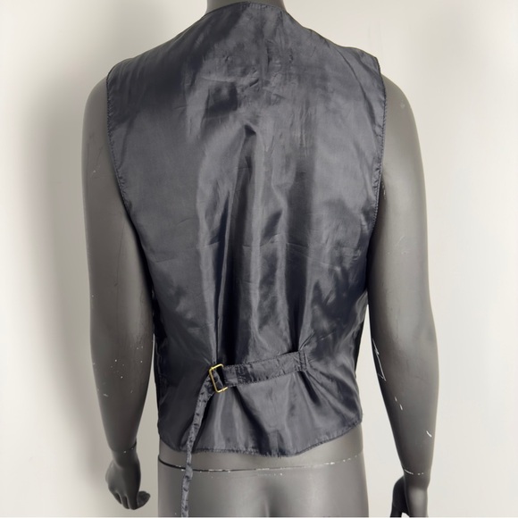 🤠 Global Casual Genuine Leather Black Vest Lined Button-Up Size L - Picture 3 of 8